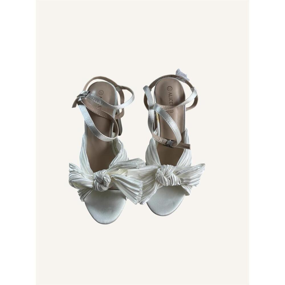 AlicePub‎ White Strappy Block Heel Sandals with Bow Detail size 7.5